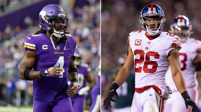 Separate photos of Dalvin Cook and Saquon Barkley